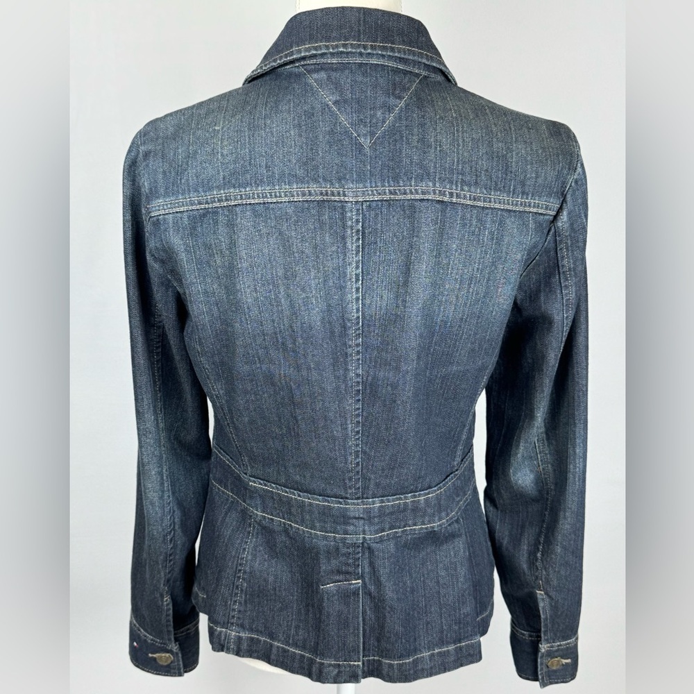 Tommy Hilfiger Denim Jacket Blue Jean Jacket Dark Rinse Slim Fit Stretch Medium - Picture 6 of 11